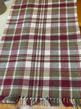 Plaid Park Design Table Runner in Burgundy, Olive & Cream